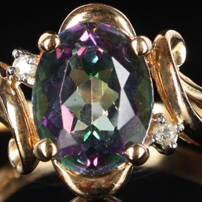 Sale Photo Thumbnail #366: 14K YELLOW GOLD MYSTIC TOPAZ DIAMOND LADIES RING