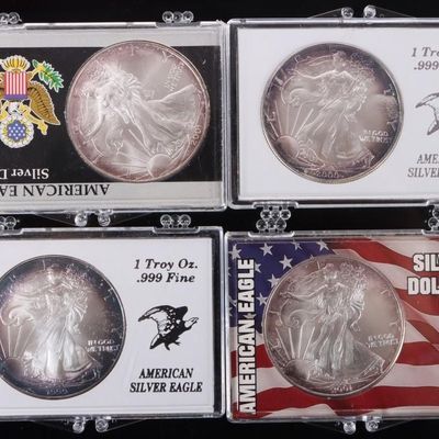 Sale Photo Thumbnail #244: ASSORTED FINE SILVER AMERICAN EAGLES RT - (4)