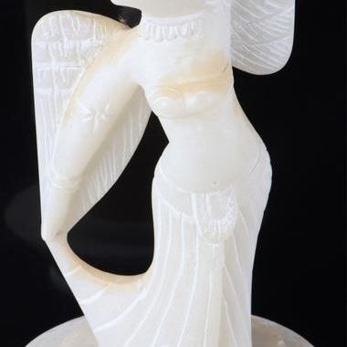 Sale Photo Thumbnail #253: WHITE JADE CARVED STATUE OF AN ANGEL ON A PEDESTAL