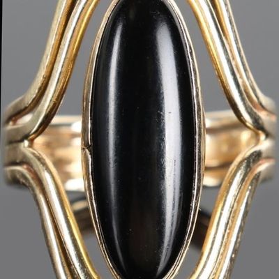 Sale Photo Thumbnail #77: 14K YELLOW GOLD MODERNIST ONYX LADIES RING