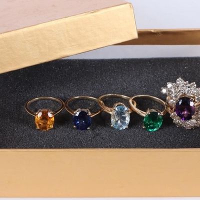 Sale Photo Thumbnail #79: INTERCHANGEABLE YELLOW GOLD 5 RING ~22CT STONE SET