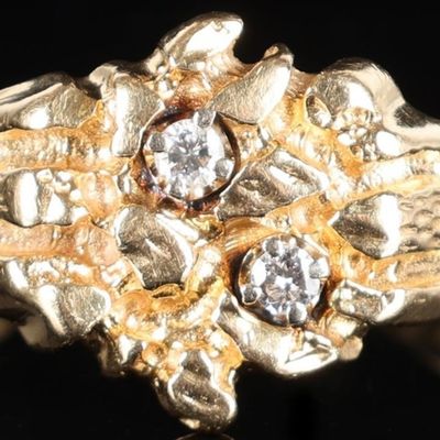 Sale Photo Thumbnail #277: 14K YELLOW GOLD BRUTALIST MENS RING W/ DIAMONDS