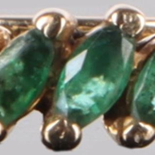 Sale Photo Thumbnail #190: 14K MARQUISE CUT EMERALD THREE STONE LADIES RING