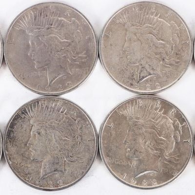 Sale Photo Thumbnail #234: ASSORTED 90% SILVER LIBERTY PEACE DOLLARS - (8)