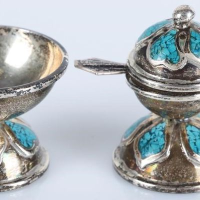 Sale Photo Thumbnail #173: STERLING SILVER ORIENTAL SALT SHAKER & CELLAR