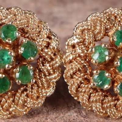 Sale Photo Thumbnail #423: 18K YELLOW GOLD EMERALD FILIGREE LADIES EARRINGS
