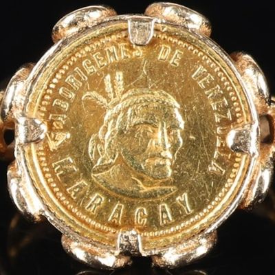 Sale Photo Thumbnail #323: VINTAGE 22K GOLD INDIAN VENEZUELA COIN IN 18K RING