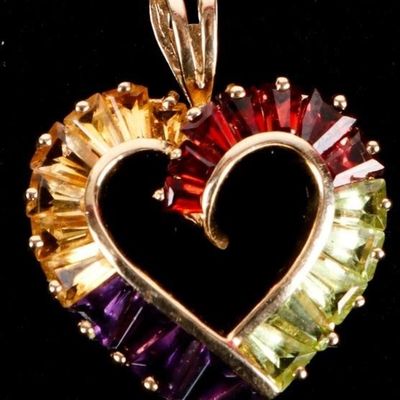 Sale Photo Thumbnail #252: 14K YELLOW GOLD ASSORTED GEM HEART LADIES PENDANT