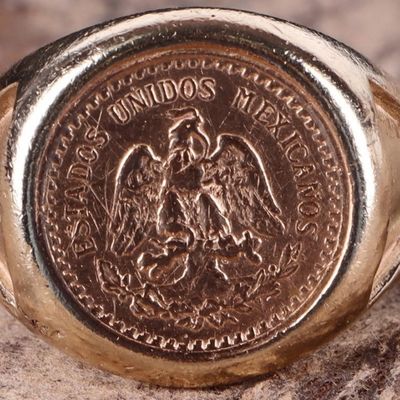 Sale Photo Thumbnail #137: 14K YELLOW GOLD MENS RING W/ MEXICO COIN FACE