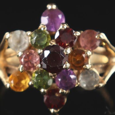 Sale Photo Thumbnail #223: 14K YELLOW GOLD SEMI-PRECIOUS GEM CLUSTER RING