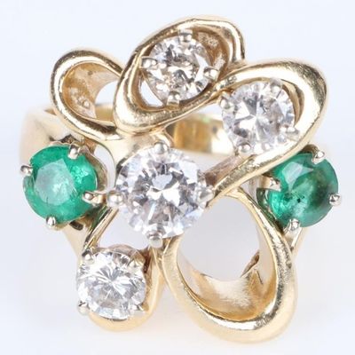 Sale Photo Thumbnail #130: DIAMOND & EMERALD 14K YELLOW GOLD LADIES RING