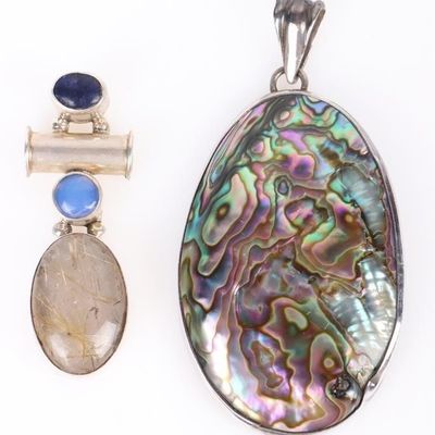 Sale Photo Thumbnail #237: STERLING SILVER ABALONE RUTILATED QUARTZ PENDANTS