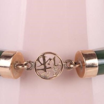Sale Photo Thumbnail #290: 8.5" GREEN JADE 14K GOLD LADIES BRACELET