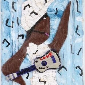 Sale Photo Thumbnail #43: MARY L. PROCTOR "MUSIC HEALS" OIL ON DOOR COLLAGE