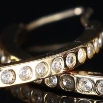Sale Photo Thumbnail #286: SHINY 14K YELLOW GOLD LADIES HOOP EARRINGS W/ CZ