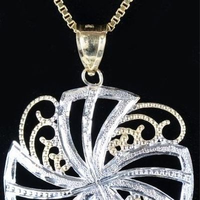 Sale Photo Thumbnail #40: 14K YELLOW GOLD TWO TONED ORNATE LADIES NEKLACE
