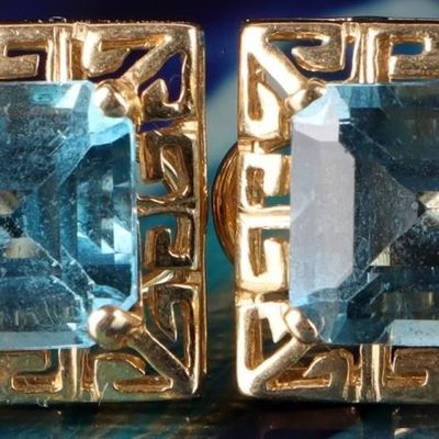 Sale Photo Thumbnail #67: 14K YELLOW GOLD TOPAZ GREEK KEY LADIES EARRINGS