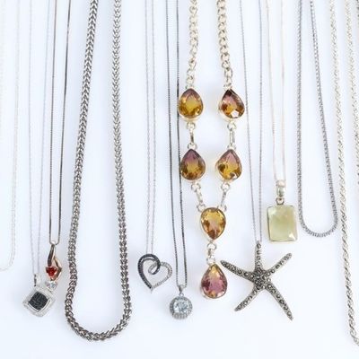 Sale Photo Thumbnail #429: STERLING SILVER LADIES NECKLACES LOT - ASSORTED