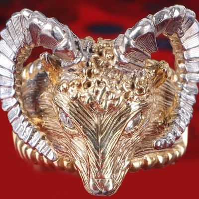 Sale Photo Thumbnail #163: 14K GOLD MEN'S RAM'S HEAD RING W/ DIAMOND EYES