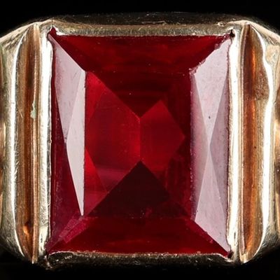 Sale Photo Thumbnail #157: 10K YELLOW GOLD RADIANT PINK RUBY MEN'S RING