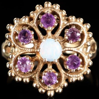 Sale Photo Thumbnail #187: 10K YELLOW GOLD AMETHYST WHITE OPAL LADIES RING