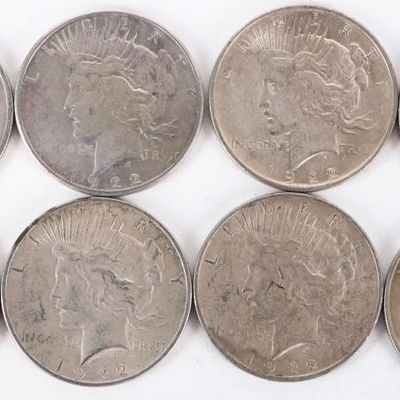 Sale Photo Thumbnail #398: ASSORTED 90% SILVER LIBERTY PEACE DOLLARS - (8)