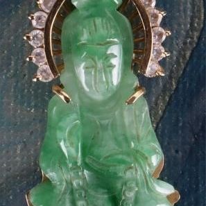 Sale Photo Thumbnail #357: 18K YELLOW GOLD GREEN JADE BUDDHA CZ PENDANT