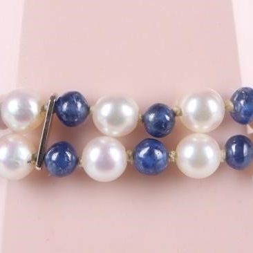 Sale Photo Thumbnail #338: ANTIQUE 14K YELLOW GOLD SAPPHIRE PEARL BRACELET
