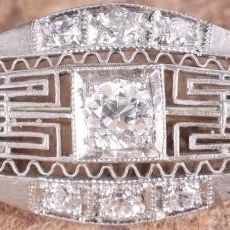 Sale Photo Thumbnail #381: PLATINUM ART DECO LADIES BAR BROOCH W/ 13 DIAMONDS