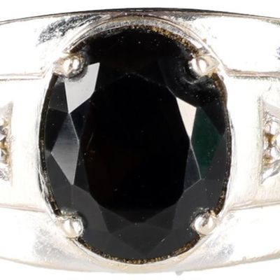 Sale Photo Thumbnail #295: 10K WHITE GOLD LADIES RING W/ DIAMONDS & CUT ONYX