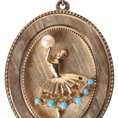 Sale Photo Thumbnail #204: 14K YELLOW GOLD BALLET PENDANT W/ PEARL & TURQ