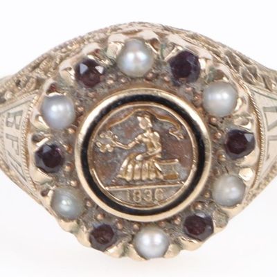 Sale Photo Thumbnail #128: 10K YELLOW GOLD 1846 GOLD COIN LADIES PEARL RING