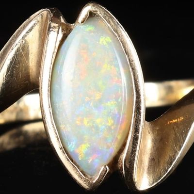 Sale Photo Thumbnail #78: GLAM 14K YELLOW GOLD LADIES RING W/ MARQUISE OPAL