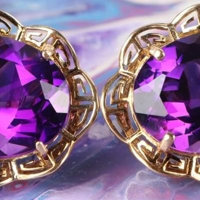 Sale Photo Thumbnail #285: 14K YELLOW GOLD 17.96MM AMETHYST LADIES EARRINGS