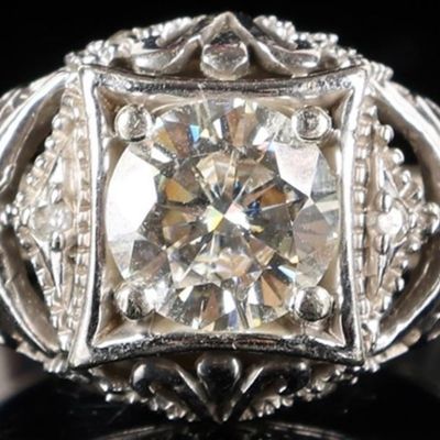 Sale Photo Thumbnail #389: 14K WHITE GOLD MOISSANITE DIAMOND ART DECO RING