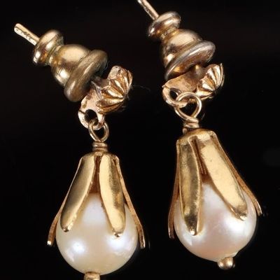 Sale Photo Thumbnail #241: 14K YELLOW GOLD PEARL LADIES EARRINGS