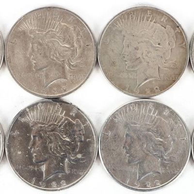 Sale Photo Thumbnail #235: ASSORTED 90% SILVER LIBERTY PEACE DOLLARS - (8)