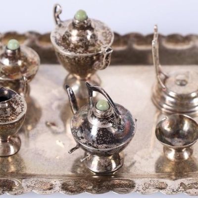 Sale Photo Thumbnail #172: VNTG 7PC STERLING SILVER MINI TEA SET W/ TURQUOISE