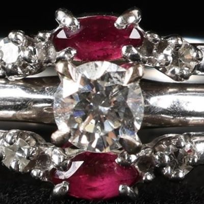 Sale Photo Thumbnail #65: 14K WHITE GOLD NATURAL DIAMOND RUBY 2-PIECE RING
