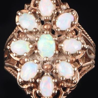 Sale Photo Thumbnail #421: 10K YELLOW GOLD OPAL CLUSTER LADIES RING
