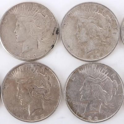 Sale Photo Thumbnail #399: ASSORTED 90% SILVER LIBERTY PEACE DOLLARS - (8)
