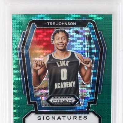 Sale Photo Thumbnail #225: TRE JOHNSON AUTO PANINI PRIZM GREEN PULSAR PSA 10