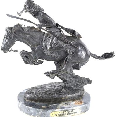 Sale Photo Thumbnail #54: CHEYENNE FREDERIC REMINGTON BRONZE INDIAN STATUE