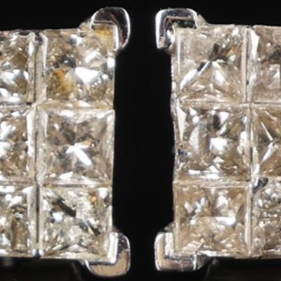 Sale Photo Thumbnail #14: 14K WHITE GOLD INVISIBLE SET DIAMOND STUD EARRINGS