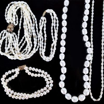 Sale Photo Thumbnail #10: 14K YELLOW GOLD PEARL NECKLACES & BRACELETS (5)