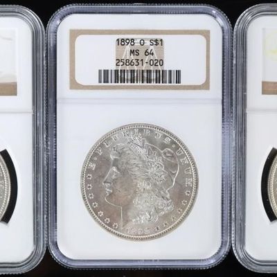 Sale Photo Thumbnail #445: 1884-1901 O NGC MS-64 MORGAN SILVER DOLLARS - (3)
