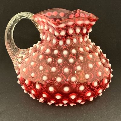 Sale Photo Thumbnail #247: Cranberry Hobnail Water Pitcher