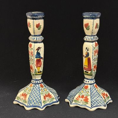 Sale Photo Thumbnail #151: Pr HenRiot Quimper Candlesticks