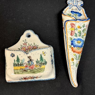 Sale Photo Thumbnail #168: 2 French Faience Wall Pockets