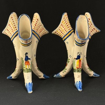 Pair HB Quimper Tri-corner Vases
